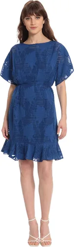 Vista 8 de Donna Morgan Vestido con cuello barco y mangas tipo kimono y dobladillo con volantes para mujer Anaranjado encendido