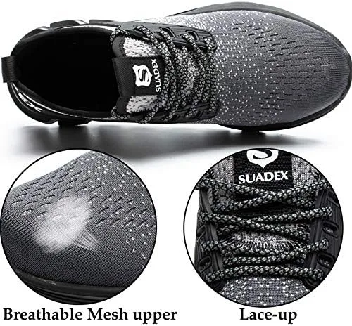 Vista 4 de SUADEX Zapatos deportivos con punta de acero para hombres y mujeres, zapatos de trabajo indestructibles, ligeros, cómodos, zapatos de seguridad