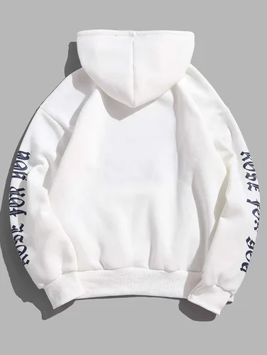 Vista 2 de ZAFUL Sudadera con capucha de forro polar unisex con estampado de letras rosas y bolsillo de canguro para hombre