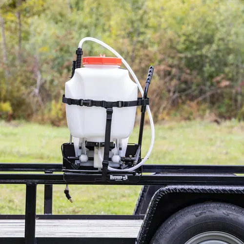 Vista 3 de Buyers Products LT23 - Estante pulverizador de mochila ajustable para remolques de paisaje, fácil almacenamiento para equipos y suministros