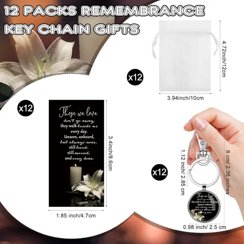 Vista 2 de Junkin - Recuerdos de funeral para invitados, incluyendo llavero, tarjetas de oración y bolsas de organza para la celebración conmemorativa