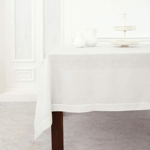 Vista 2 de Solino Home Mantel de lino blanco de 52 x 52 pulgadas, mantel cuadrado de lino 100% puro, con dobladillo clásico, lavable a máquina para verano