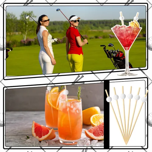 Vista 2 de Layhit 150 púas de cóctel de golf, decoración de fiesta, bandera de golf de frutas, palillos de dientes, brochetas de bola, palillos de bambú
