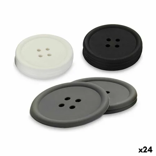 Vista 2 de Posavasos Kinvara Blanco Negro Gris Silicona Plástico Botón 9 x 2 x 9 cm 8,8 x 8,8 x 0,05 cm 8 x 0,05 x 8 cm 9 x 1,8 x 9 cm Set