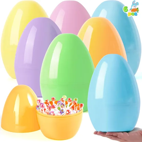 Vista 9 de JOYIN Huevos de Pascua gigantes de 10 pulgadas, 6 huevos gigantes de plástico brillante vacíos rellenables para relleno de Pascua, regalos
