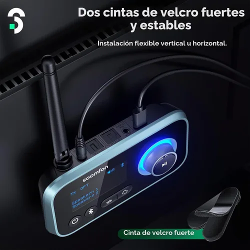 Vista 4 de SOOMFON Transmisor Bluetooth para TV 3 en 1, receptor transmisor Bluetooth 5.0 para TV a 2 auriculares con pantalla LCD volumen ajustable