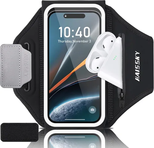 Vista 10 de Brazalete para correr para iPhone 15/14/13 Pro/Plus y Galaxy S20/S10, brazalete para teléfono celular de diseño 3D con bolsillo para auriculares