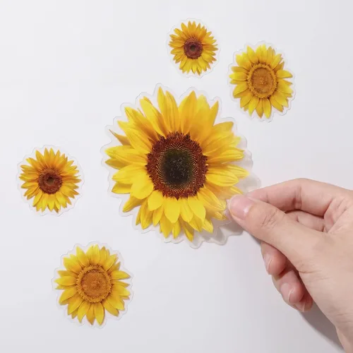 Vista 2 de Zonon 72 calcomanías de pared de girasol, calcomanías de pared extraíbles 3D impermeables, decoración autoadhesivas de primavera, decoración