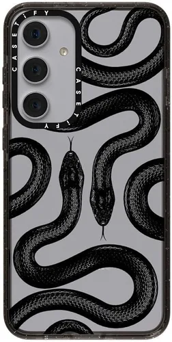 Vista 202 de CASETiFY Funda de impacto para Galaxy S22+ - Adhesivo Aries Moross, color negro transparente
