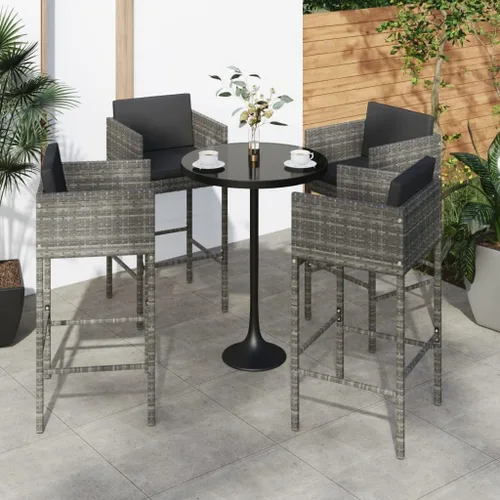 Vista 9 de Taburetes de bar 4 piezas con cojines negro de ratán de poliéster para comedor, sillas de césped para comedor, sillas de mesa de comedor