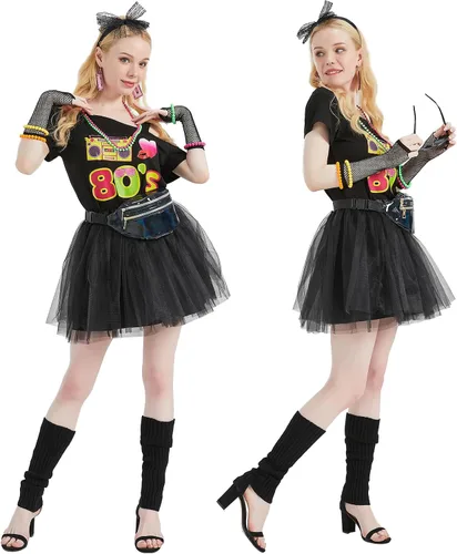 Vista 4 de Kids 80s Outfits for Girls and Women 17Pcs 80s Costumes for Kids 80s Halloween Costum Accessories Set 1980s Party Cosplay