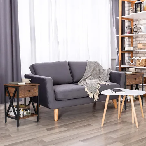 Vista 9 de ZenStyle Juego de 2 mesitas de noche, mesas auxiliares industriales con cajón y estante de almacenamiento, mesita de noche para sala de estar