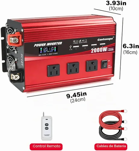 Vista 8 de Inversor de corriente 2000W 12V a 110V/120V DC a CA con pantalla LCD