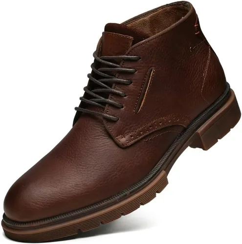 Vista 23 de Arkbird Botas Chukka para hombre, botines de cuero granulado con cordones de moda y comodidad casual Oxfords Marrón oscuro