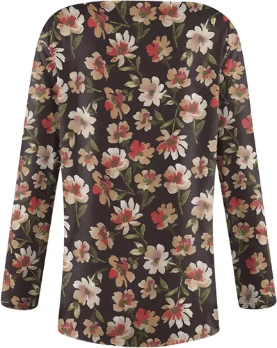 Vista 3 de Camisetas de Navidad de talla grande para mujer, blusa de moda casual con cuello en V con estampado irregular de manga larga