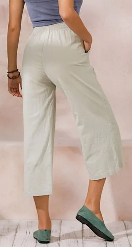 Vista 3 de ECUPPER - Pantalones amplios y holgados de algodón para mujer, a media pantorrilla, con cintura elástica, estilo informal