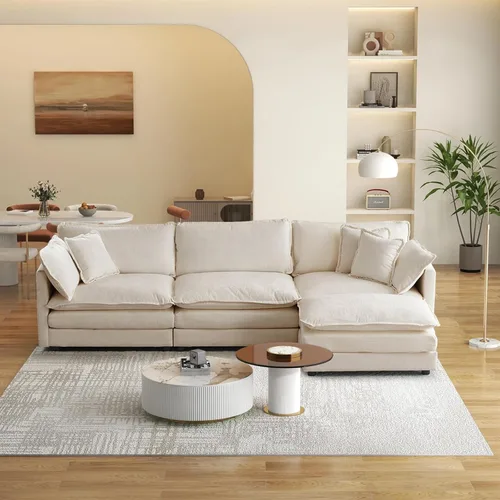 Vista 29 de Sofá seccional modular convertible de 76.7", sofás de dos plazas de chenilla con asiento profundo y cojines tipo loveseat para sala de estar, Beige
