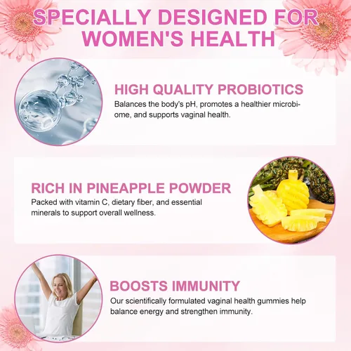 Vista 4 de Gomitas de equilibrio femenino premium, probióticos vaginales vitales fuente de gomitas femeninas, gomitas probióticas para mujeres prenatales