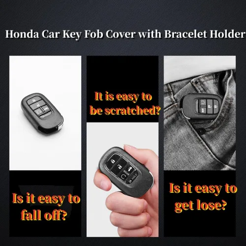 Vista 5 de Funda para llavero de coche para Honda 2022 2023 2024 2025 Civic CR-V XR-V con pulsera brillante con cuentas de silicona y llavero de diamante