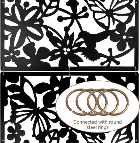 Vista 5 de ANMINY Paneles divisores de habitación colgantes, patrón de talla de flores Negro