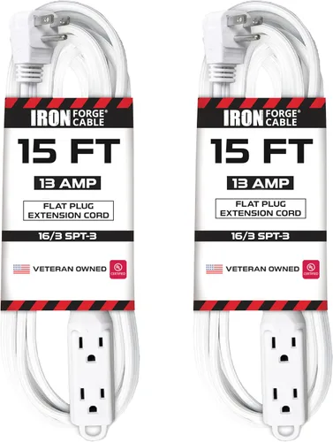 Vista 7 de IRON FORGE CABLE Cable de extensión de enchufe plano con 3 tomas, 0.91 m (3 pies) en color negro - Cable de extensión para interior con 3 tomas