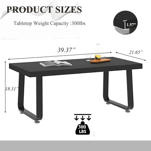 Vista 2 de HSH Mesa de café negra moderna, mesa de centro de madera rústica y metal, mesas de café sencillas de estilo granja para sala de estar, mesa de té