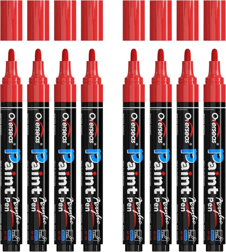 Vista 9 de Overseas - Marcadores de pintura acrílica negra, paquete de 8, bolígrafos de pintura de punta media Waterproof, Quick Dry, Fade Resistant, Non