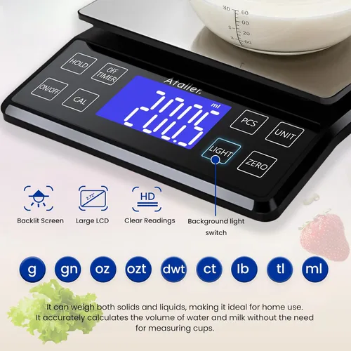 Vista 13 de Báscula de cocina digital recargable, resolución de 0.004 oz máx. 11 lbs 11 Negro