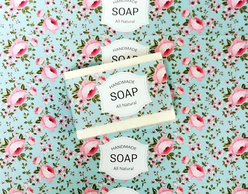Vista 2 de Cinta de papel de envoltura para barra de jabón casera, productos hechos a mano, horizontal, 20 piezas (Celeste Floral)
