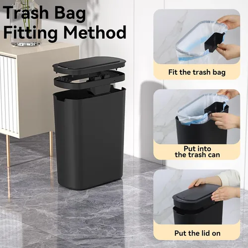 Vista 3 de Botes de Basura de 5 Galones con Sensor de Movimiento para Baño, Botes de Basura Automáticos con Tapa, sin Contacto, Inteligentes, Delgados
