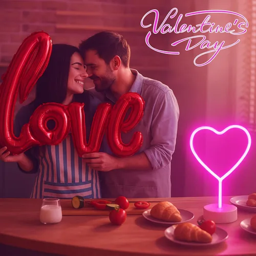 Vista 2 de BHCLIGHT Letrero de neón de corazón rosa, luz LED de neón para el día de San Valentín, funciona con pilas o USB, luces de corazón rosa de San