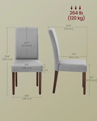 Vista 2 de VASAGLE Sillas de comedor, sillas Parsons con funda de tela extraíble, respaldo alto, para comedor y cocina, juego de 4, asiento grueso, 22.8 x 18.9
