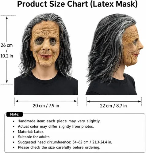 Vista 2 de Máscara de Halloween de mujer anciana aterradora para adultos, cabello