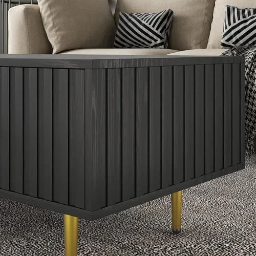 Vista 5 de HedoAjim Mesa de centro moderna con almacenamiento con 2 cajones grandes, mesa auxiliar rectangular negra para sala de estar, mesa de té acanalada