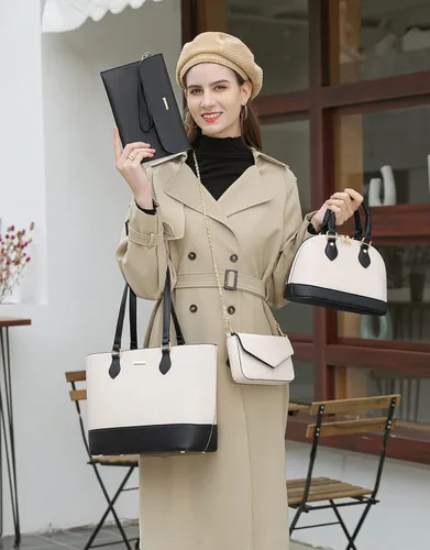 Vista 7 de Bagsure Juego de bolsos de mano, juegos de bolsos para mujer, bolsa de mano, 4 piezas, juego de bolso con bolsa de mano, bolsa de hombro, negro