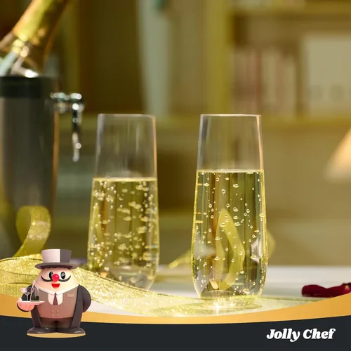 Vista 5 de JOLLY CHEF Paquete de 36 copas de champán de plástico sin tallo de 9 onzas, copas de champán de plástico transparentes sin tallo, cristalinas