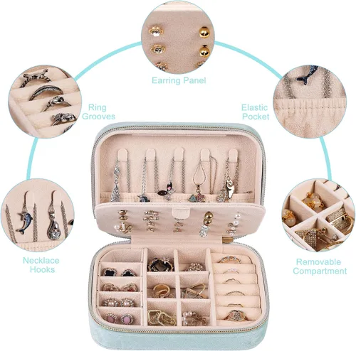 Vista 3 de Dajasan Cajas de Joyería de Terciopelo, Mini Estuche de Joyería de Viaje, Pequeño Organizador de Joyería de Viaje Portátil para Aretes, Pulseras