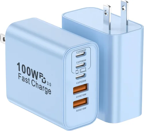 Vista 8 de Bloque de Cargador USB C, Paquete de 2 Cargadores de Pared USB C de 65W con 6 Puertos, Cargador de Pared para iPhone, Adaptador de Corriente PD+QC