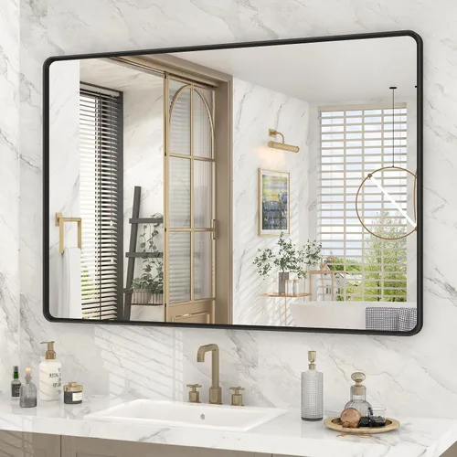 Vista 16 de OKPAL - Espejo de tocador de baño de 20x24 pulgadas con marco de metal cepillado en bronce, espejo de baño con marco de metal cepillado en bronce