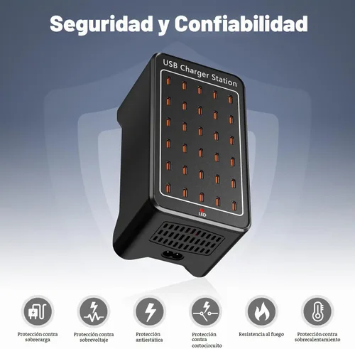 Vista 5 de Estación de carga USB C de 150 W, bloque de cargador USB de 30 puertos, concentrador de carga USB, cargador USB C multipuerto, cargador