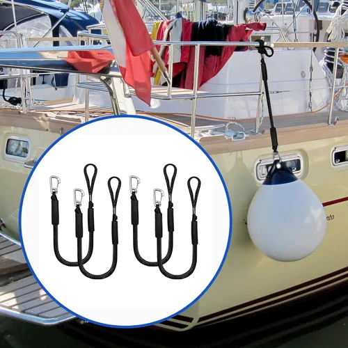Vista 6 de 4 líneas de muelle elástico, líneas de barco elástico de 2 pies con cuerda de amarre de clip inoxidable 316 para muelle, kayak, embarcación
