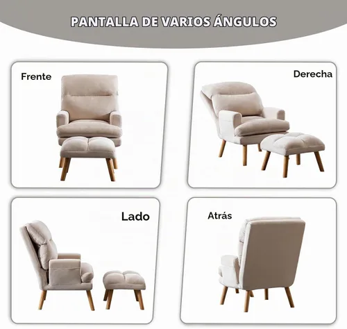 Vista 6 de IOMOR Silla Accent con otomano, silla de lectura cómoda, sillón con respaldo ajustable y bolsillos laterales, sofá de tela suave de ocio para Beige