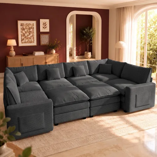 Vista 58 de Cloud Couch Sectional, L Shaped Modular Sofa with Movable Ottoman Negro