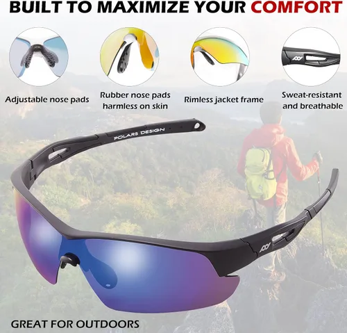 Vista 5 de POLARS DESIGN Deportes al aire libre Polarizado envoltura alrededor de Ciclismo Gafas de sol para hombres y mujeres TR90 Marco UV Protección