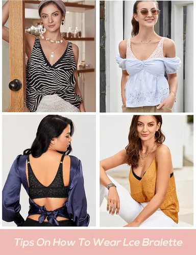 Vista 3 de DOBREVA Bralette de encaje con cierre frontal y espalda cruzada con aros