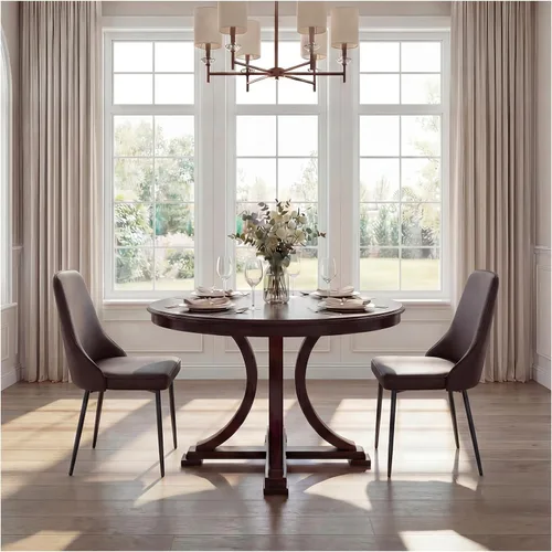 Vista 3 de Sillas de comedor de piel sintética, modernas y tapizadas, sillas de cocina, sillas auxiliares de cena con respaldo curvado y patas de metal