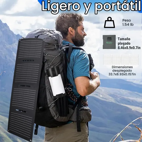 Vista 2 de Paneles solares portátiles de 30 W, ETFE Panel solar plegable con puertos USB-C/USB-A/CC para senderismo, camping, mochileros, cargador solar