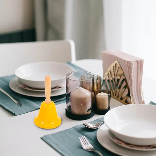 Vista 6 de MAGICLULU Campana de llamada de Navidad con mango de madera, campana de mano sólida para decoración de cena de Navidad, color amarillo