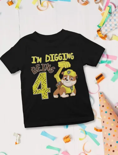 Vista 4 de Paw Patrol Rubble - Camiseta de 4 cumpleaños para niños pequeños