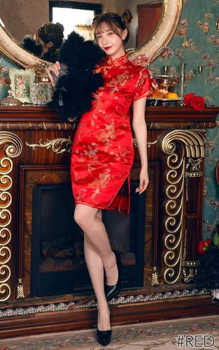 Vista 7 de BRIGHT LELE - Vestido chino tradicional mini falda Qipao Cheongsam para Halloween cosplay fiesta de disfraces jys021